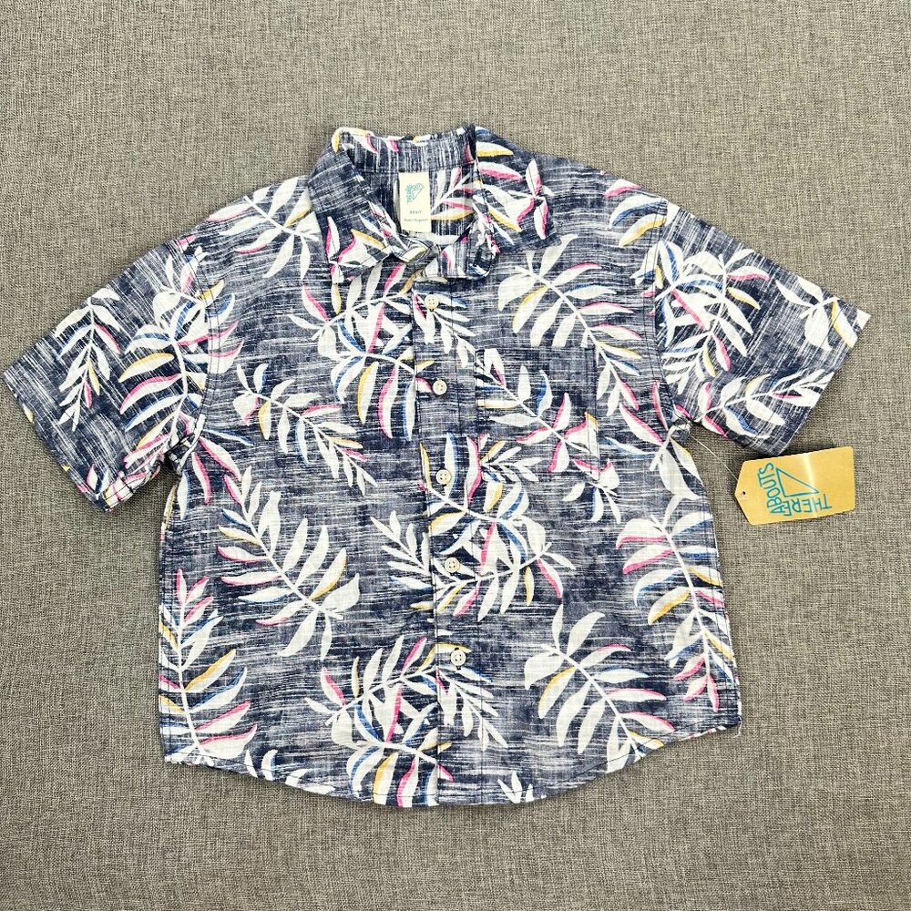 New! Boys Kids Therabouts Button Down Shirt Navy Palm Collared XS 6/7 Cotton $26